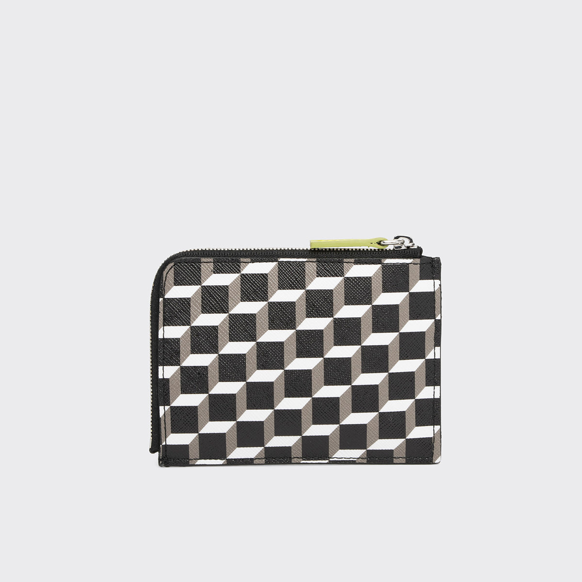 Pierre Hardy PORTE MONNAIE VALOIS, toile enduite cube perspective et cuir d'agneau vert citron, vue 3