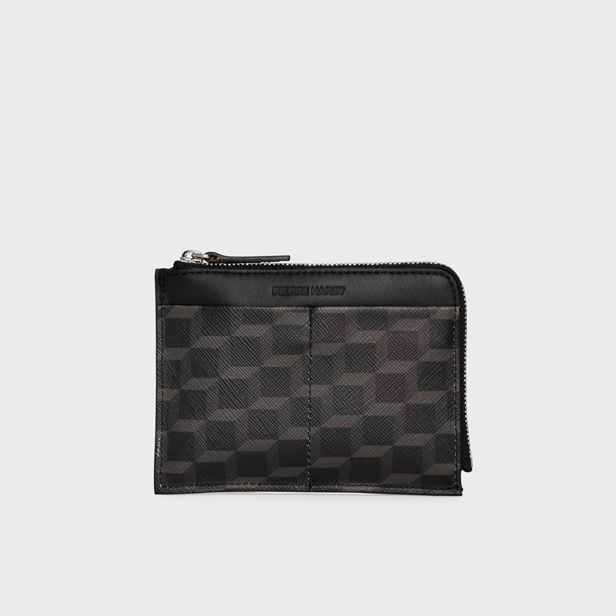Pierre Hardy PORTE MONNAIE VALOIS, toile enduite cube noir & cuir d'agneau noir