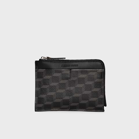 Pierre Hardy PORTE MONNAIE VALOIS, toile enduite cube noir & cuir d'agneau noir