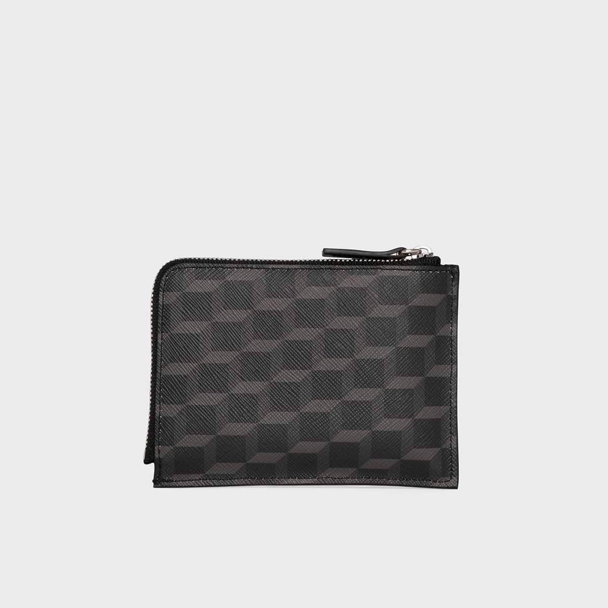 Pierre Hardy PORTE MONNAIE VALOIS, toile enduite cube noir & cuir d'agneau noir, vue 4