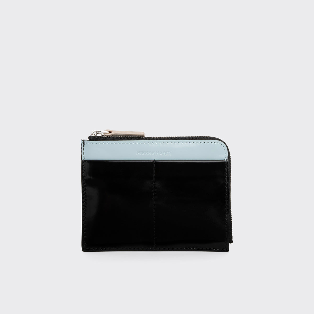 Pierre Hardy VALOIS COIN PURSE, black glazed lambskin and sky blue glazed lambskin