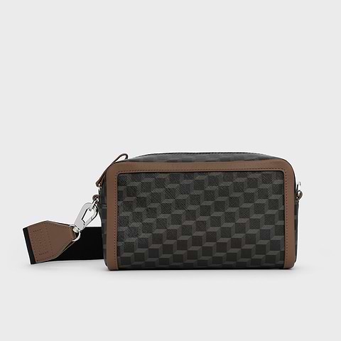 Pierre Hardy SAC MAXI CUBE BOX, toile enduite cube perspective noir et cuir de veau camel