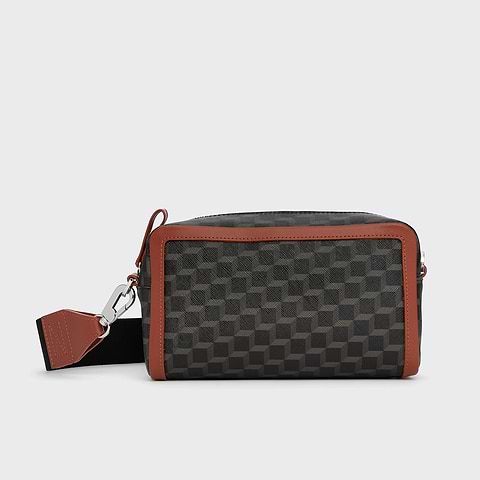 Pierre Hardy SAC MAXI CUBE BOX, toile enduite cube perspective noir et cuir de veau rouille