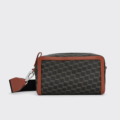 Pierre Hardy SAC MAXI CUBE BOX, toile enduite cube perspective noir et cuir de veau rouille