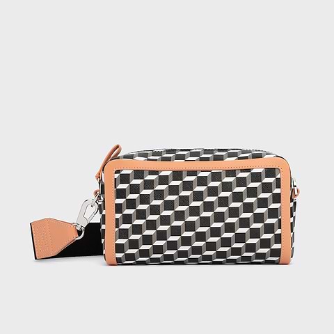 Pierre Hardy SAC MAXI CUBE BOX, toile enduite cube perspective et cuir d'agneau abricot