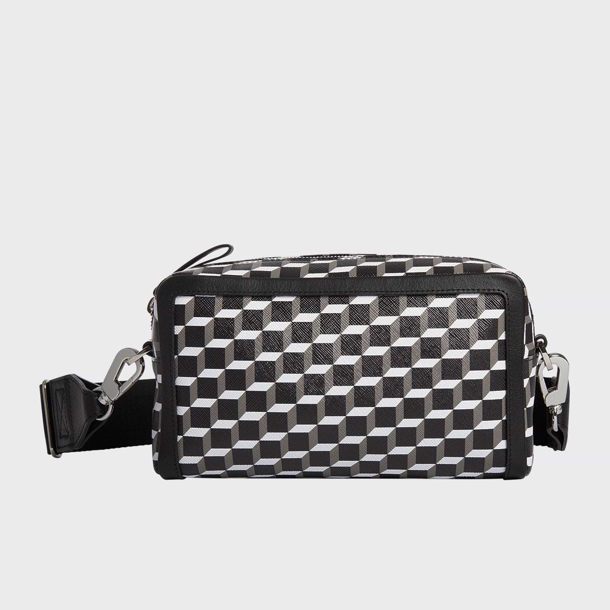 Pierre Hardy SAC MAXI CUBE BOX, toile enduite cube perspective et cuir de veau noir