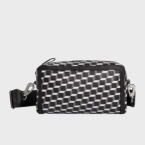 Pierre Hardy SAC MAXI CUBE BOX, toile enduite cube perspective et cuir de veau noir