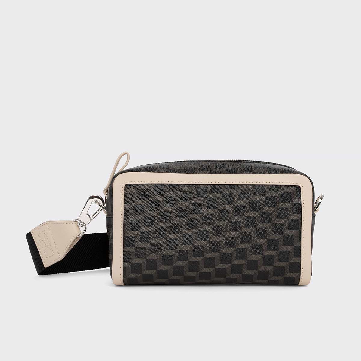 Pierre Hardy MAXI CUBE BOX BAG, black cube perspective coated canvas and off-white calfskin