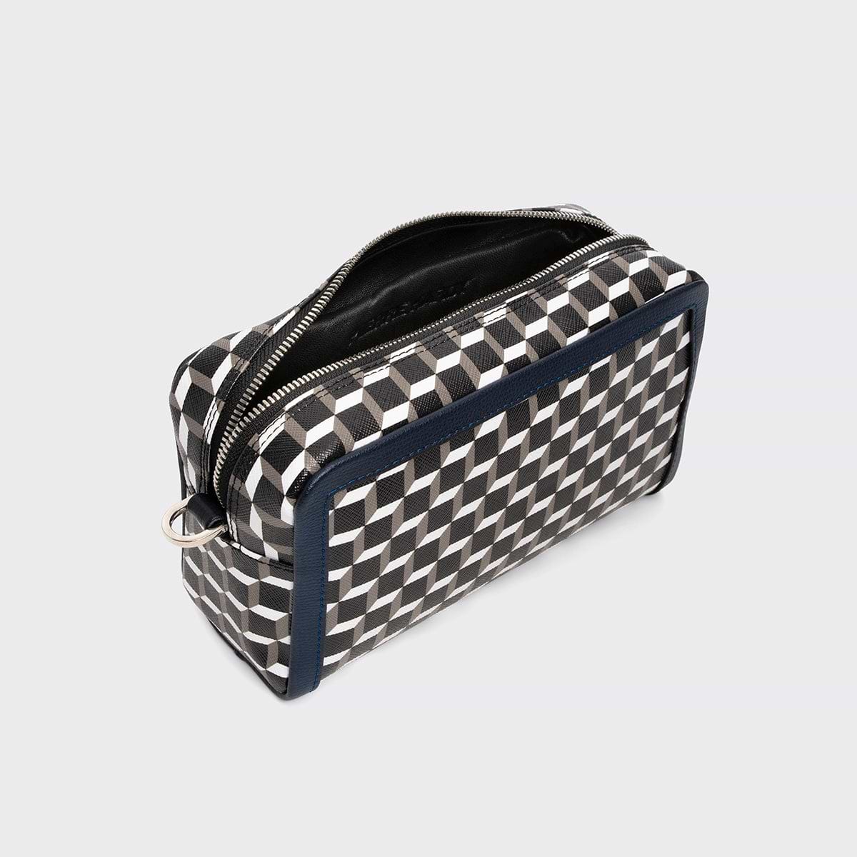 Pierre Hardy MAXI CUBE BOX BAG, cube perspective coated canvas and navy grained calfskin, vue 3