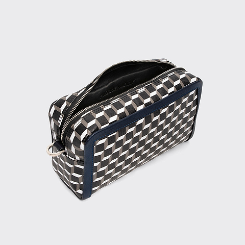 Pierre Hardy MAXI CUBE BOX BAG, cube perspective coated canvas and navy grained calfskin, vue 2
