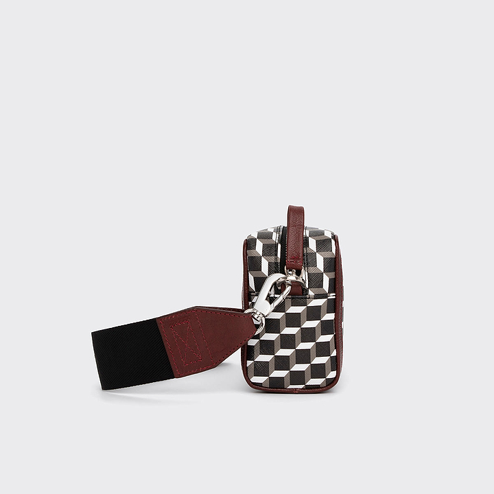 Pierre Hardy MAXI CUBE BOX BAG, cube perspective coated canvas and burgundy grained kidskin, vue 6