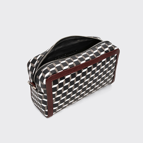 Pierre Hardy MAXI CUBE BOX BAG, cube perspective coated canvas and burgundy grained kidskin, vue 2