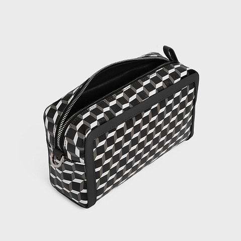 Pierre Hardy SAC MAXI CUBE BOX, toile enduite cube perspective et cuir de veau noir, vue 2