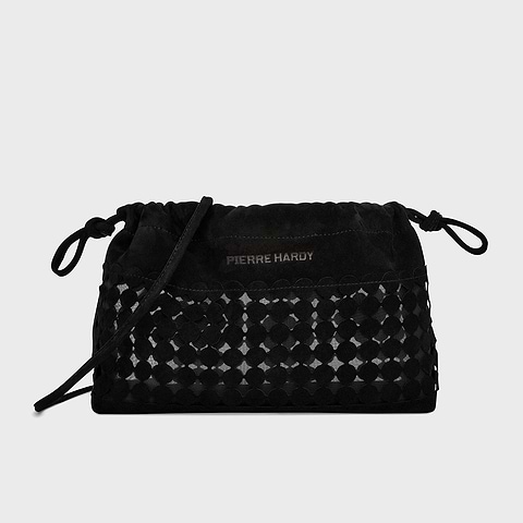 Pierre Hardy POCHETTE TWIN BULLES, cuir de chèvre velours noir