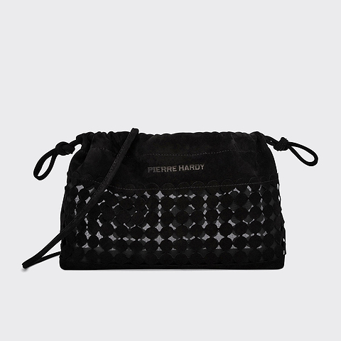 Pierre Hardy POCHETTE TWIN BULLES, cuir de chèvre velours noir