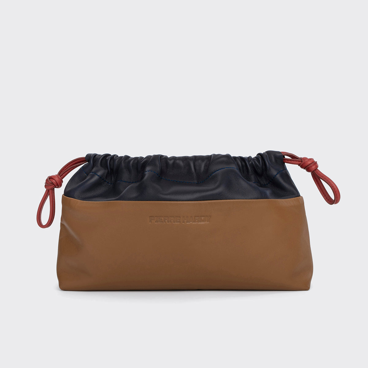 Pierre Hardy POCHETTE TWIN, cuir d'agneau camel et bleu marine, vue 4