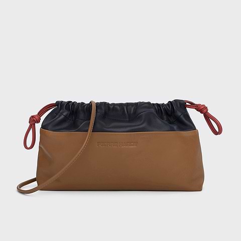 Pierre Hardy POCHETTE TWIN, cuir d'agneau camel et bleu marine