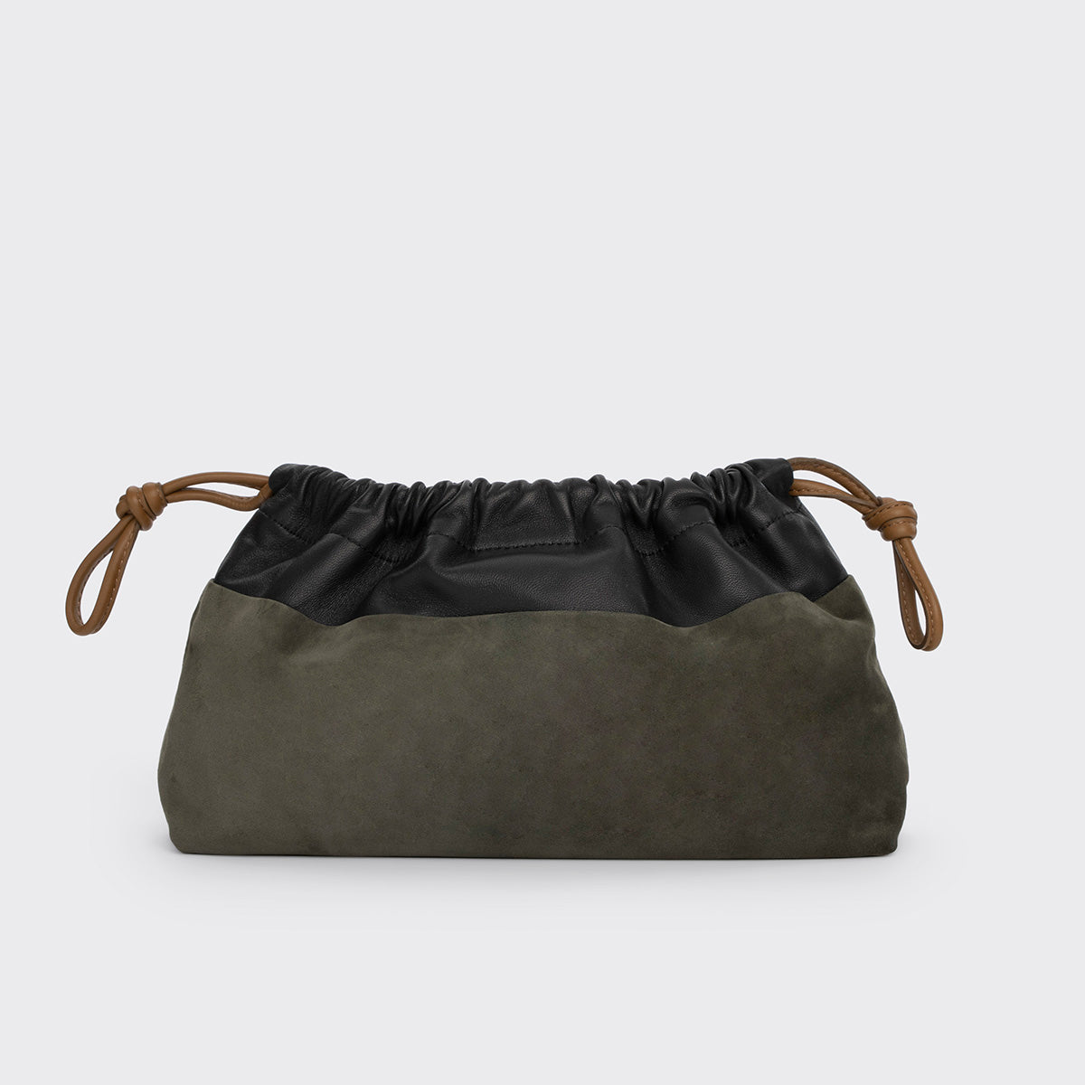 Pierre Hardy POCHETTE TWIN, cuir de chevreau velours kaki et cuir d'agneau noir, vue 4