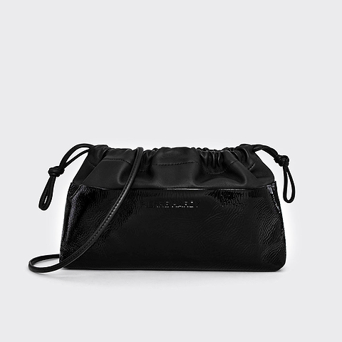 Pierre Hardy POCHETTE TWIN, cuir de chevreau verni noir et cuir d'agneau noir