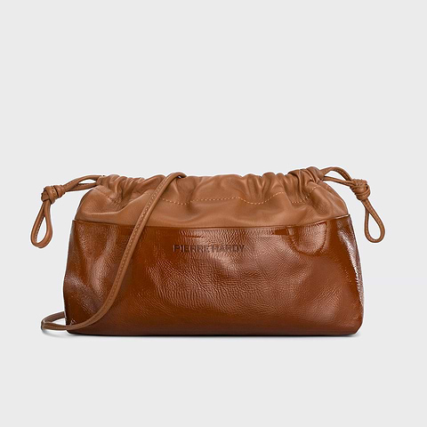 Pierre Hardy POCHETTE TWIN, cuir de chevreau verni et cuir d'agneau havane