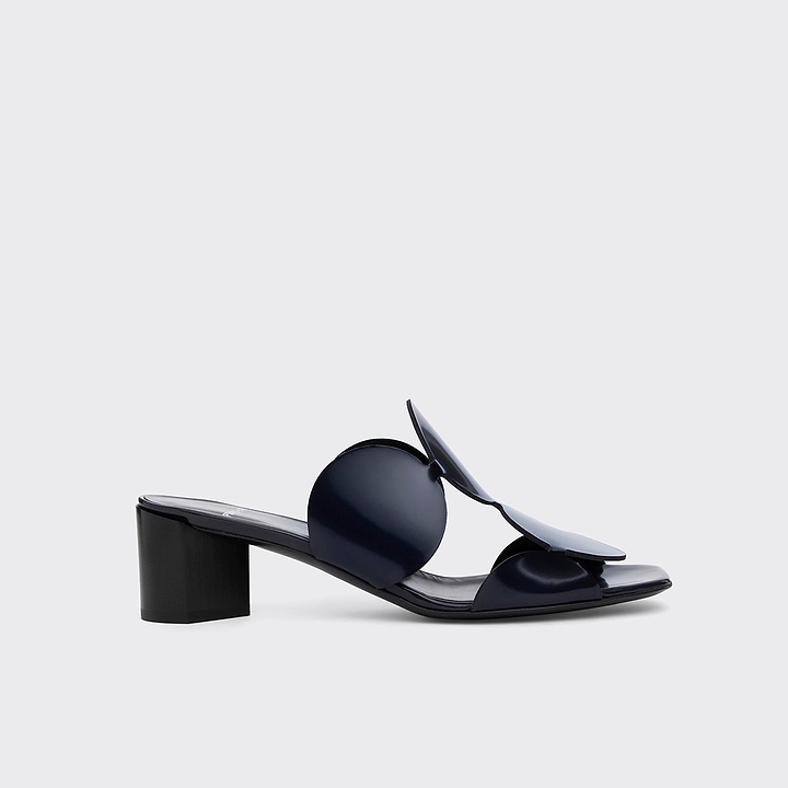 Pierre Hardy MULE À TALON BULLES, cuir d'agneau verni bleu marine