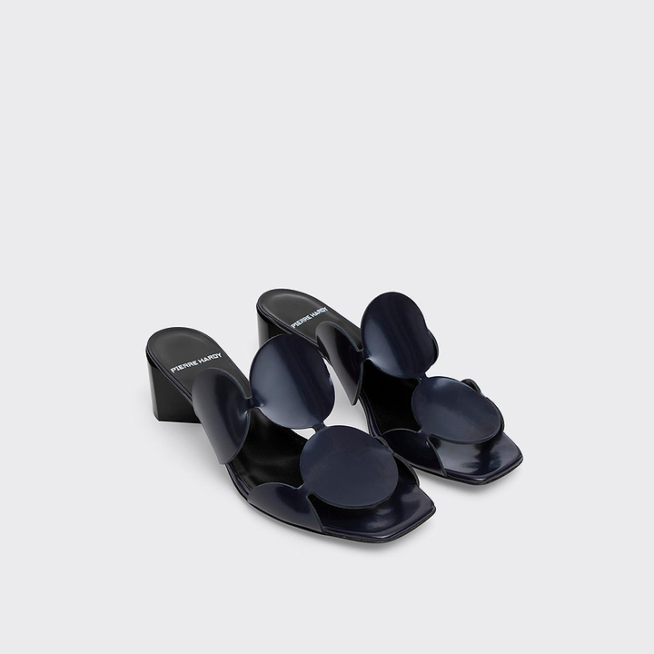 Pierre Hardy MULE À TALON BULLES, cuir d'agneau verni bleu marine, vue 3