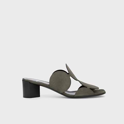Pierre Hardy MULE À TALON BULLES, cuir de chevreau velours kaki