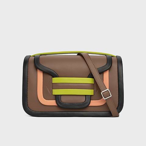 Pierre Hardy SAC À MAIN ALPHA MAXI, cuir de veau camel et cuir d'agneau noir, vert citron & abricot
