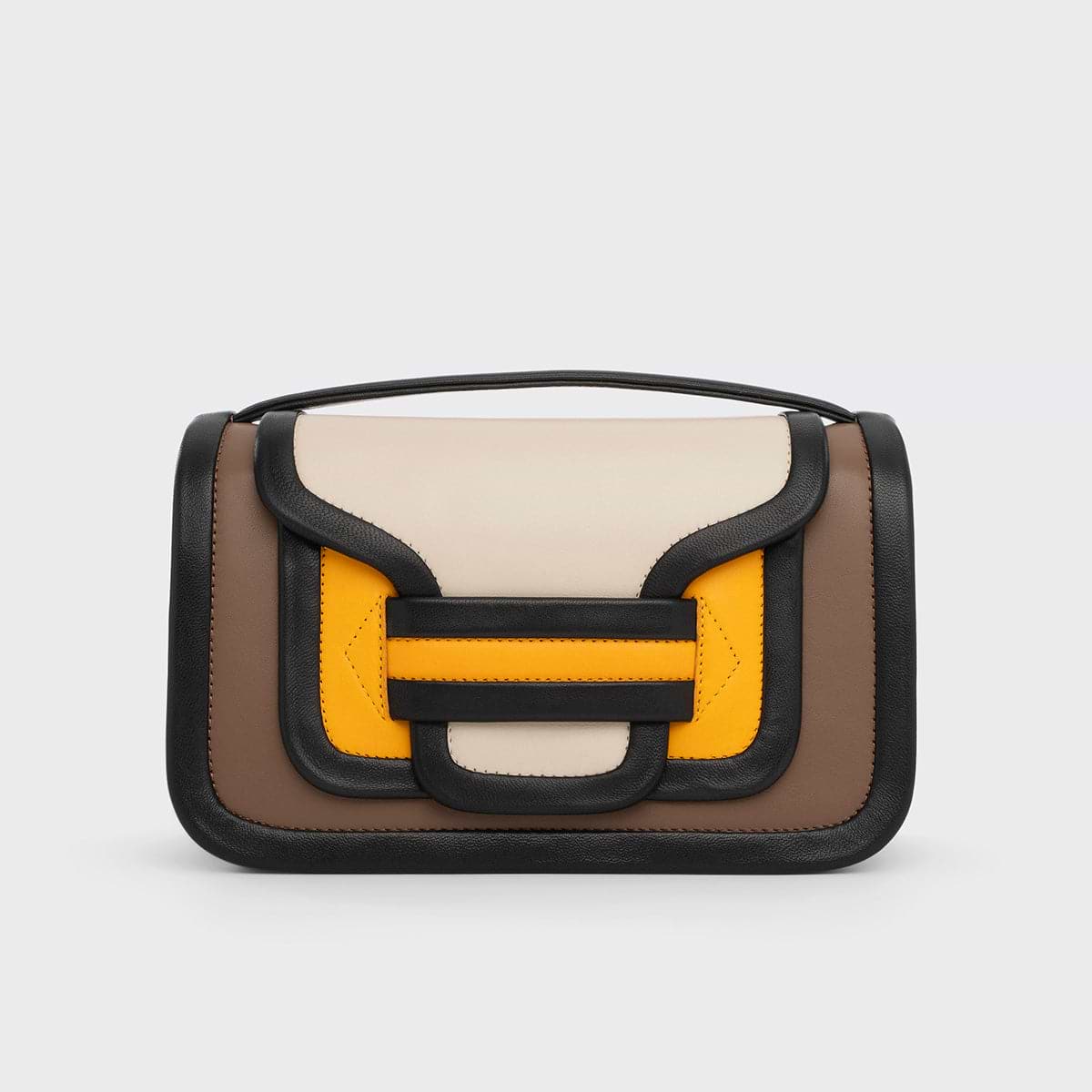 Pierre Hardy ALPHA MAXI HANDBAG, camel, off-white & sun calfskin and black lambskin, vue 6