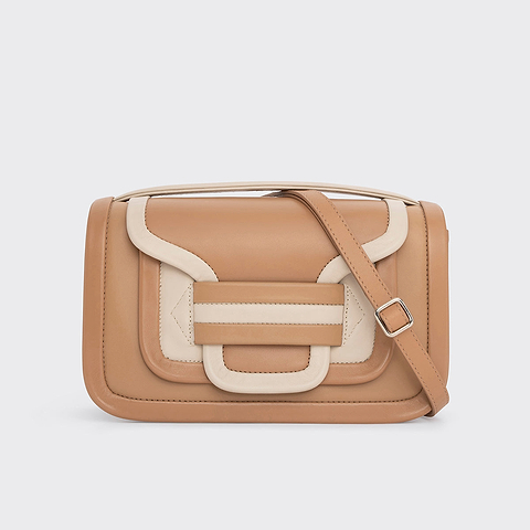 Pierre Hardy SAC À MAIN ALPHA MAXI, cuir de veau cappuccino, camel et blanc cassé