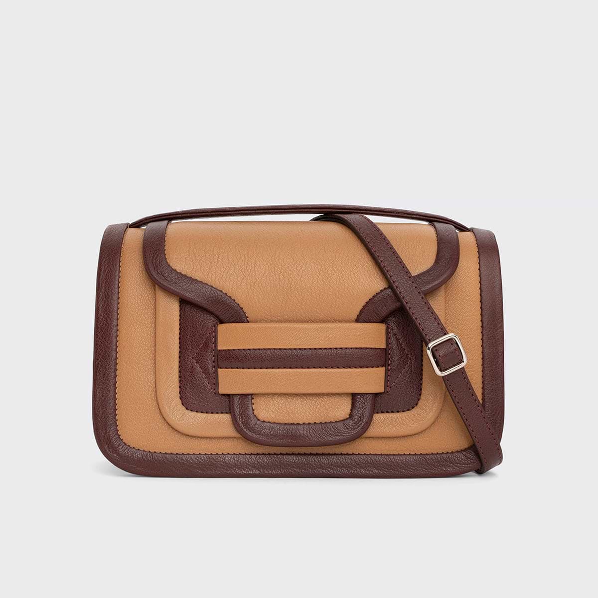 Pierre Hardy SAC À MAIN ALPHA MAXI, cuir de chèvre grainé camel et bordeaux