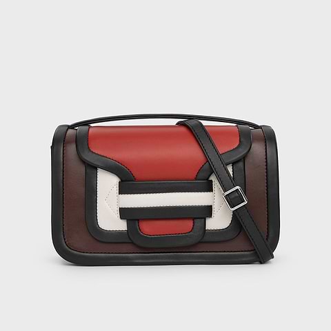 Pierre Hardy SAC À MAIN ALPHA MAXI, cuir d'agneau marron, rouille & noir et cuir de veau blanc