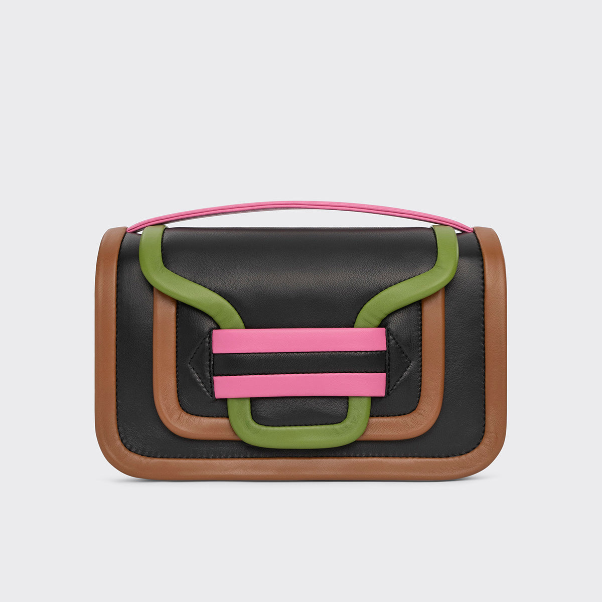 Pierre Hardy SAC À MAIN ALPHA MAXI, cuir d'agneau noir, camel, vert et rose, vue 5