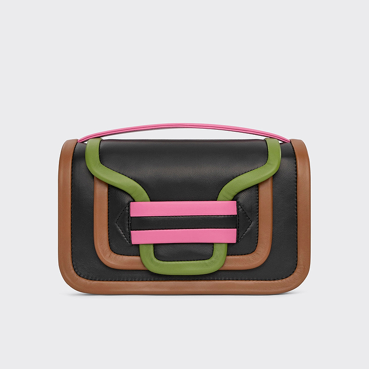 Pierre Hardy SAC À MAIN ALPHA MAXI, cuir d'agneau noir, camel, vert et rose, vue 5