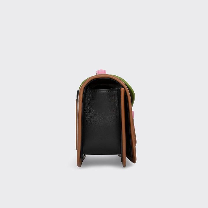 Pierre Hardy SAC À MAIN ALPHA MAXI, cuir d'agneau noir, camel, vert et rose, vue 3