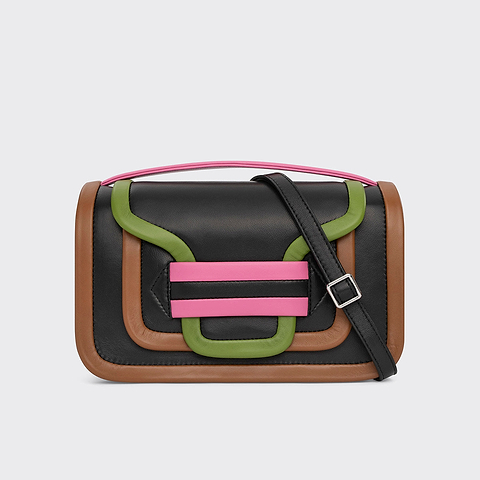 Pierre Hardy SAC À MAIN ALPHA MAXI, cuir d'agneau noir, camel, vert et rose