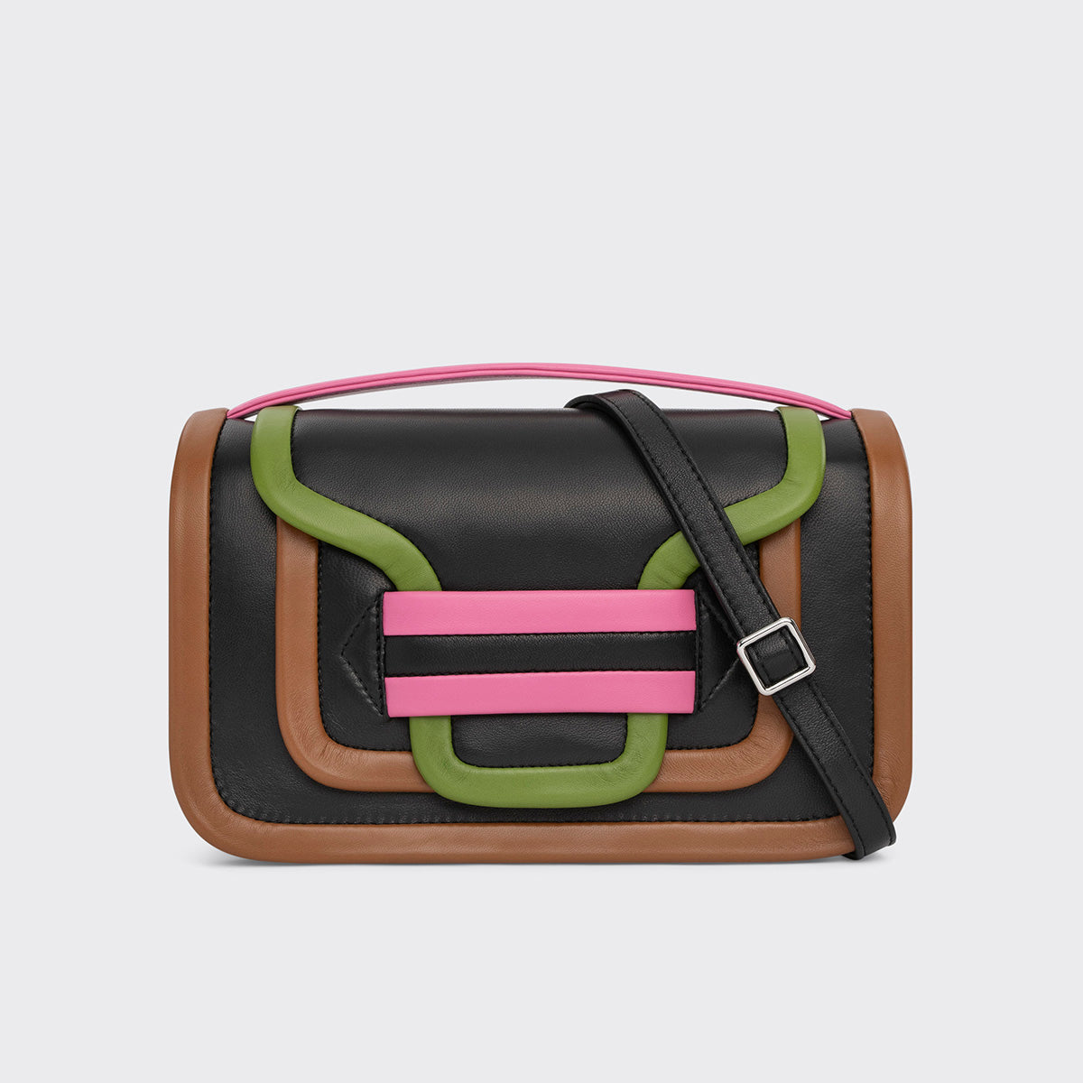 Pierre Hardy SAC À MAIN ALPHA MAXI, cuir d'agneau noir, camel, vert et rose