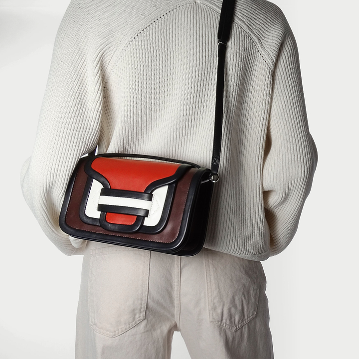 Pierre Hardy SAC À MAIN ALPHA MAXI, cuir d'agneau marron, rouille & noir et cuir de veau blanc, vue 3