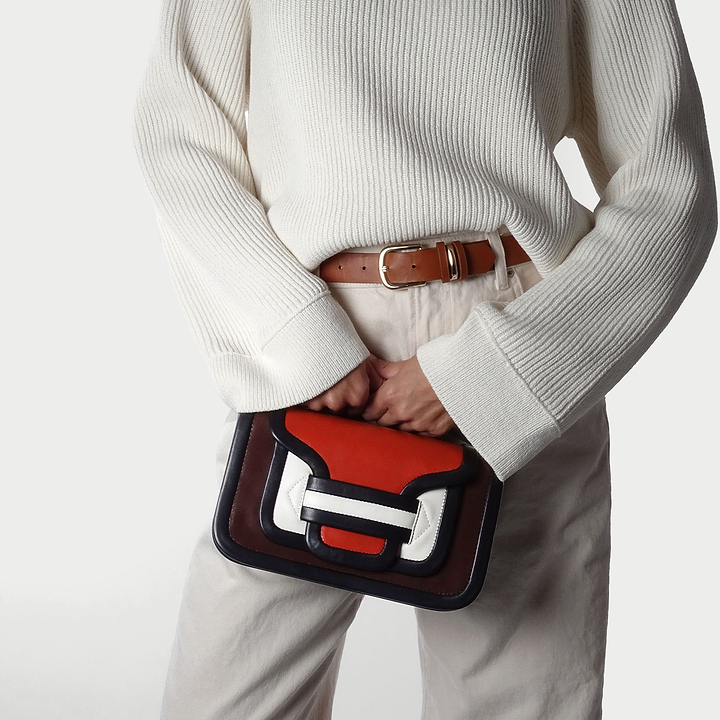 Pierre Hardy SAC À MAIN ALPHA MAXI, cuir d'agneau marron, rouille & noir et cuir de veau blanc, vue 4