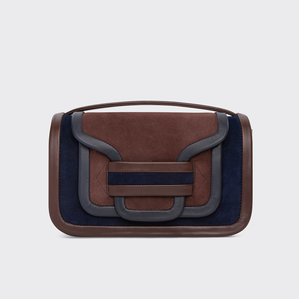 Pierre Hardy SAC À MAIN ALPHA MAXI, cuir de chevreau velours et cuir d'agneau bleu marine & marron, vue 5