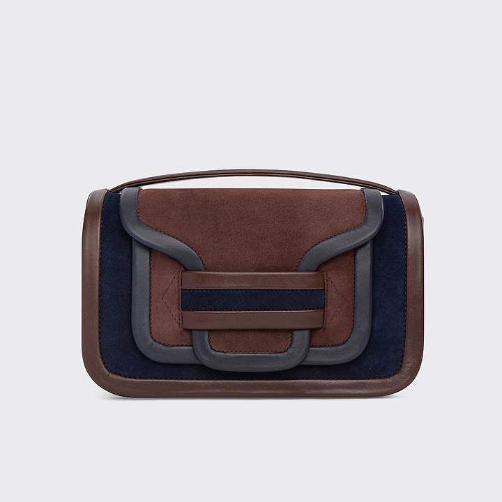 Pierre Hardy SAC À MAIN ALPHA MAXI, cuir de chevreau velours et cuir d'agneau bleu marine & marron, vue 5