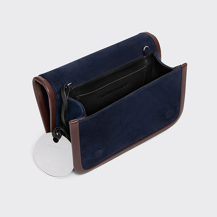 Pierre Hardy SAC À MAIN ALPHA MAXI, cuir de chevreau velours et cuir d'agneau bleu marine & marron, vue 2