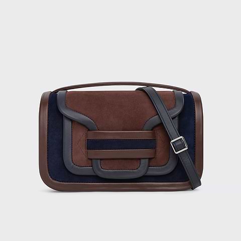Pierre Hardy SAC À MAIN ALPHA MAXI, cuir de chevreau velours et cuir d'agneau bleu marine & marron