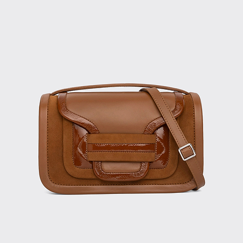 Pierre Hardy SAC À MAIN ALPHA MAXI, cuir de chevreau velours et cuir d'agneau havane