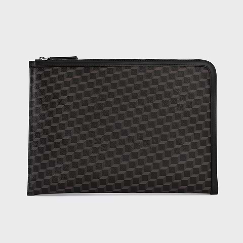 Pierre Hardy POCHETTE ORDINATEUR, toile enduite cube perspective noir et cuir de veau noir