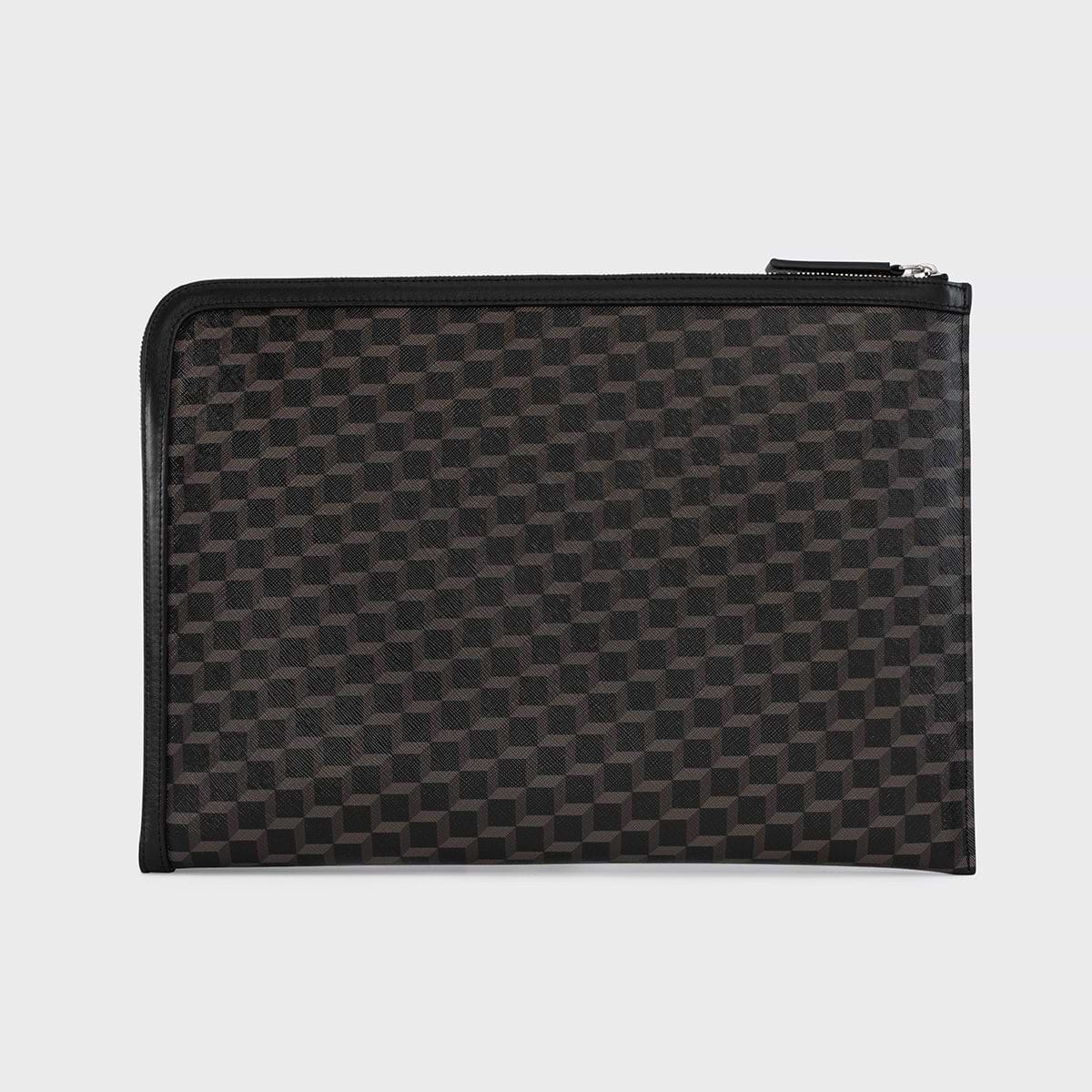 Pierre Hardy POCHETTE ORDINATEUR, toile enduite cube perspective noir et cuir de veau noir, vue 3