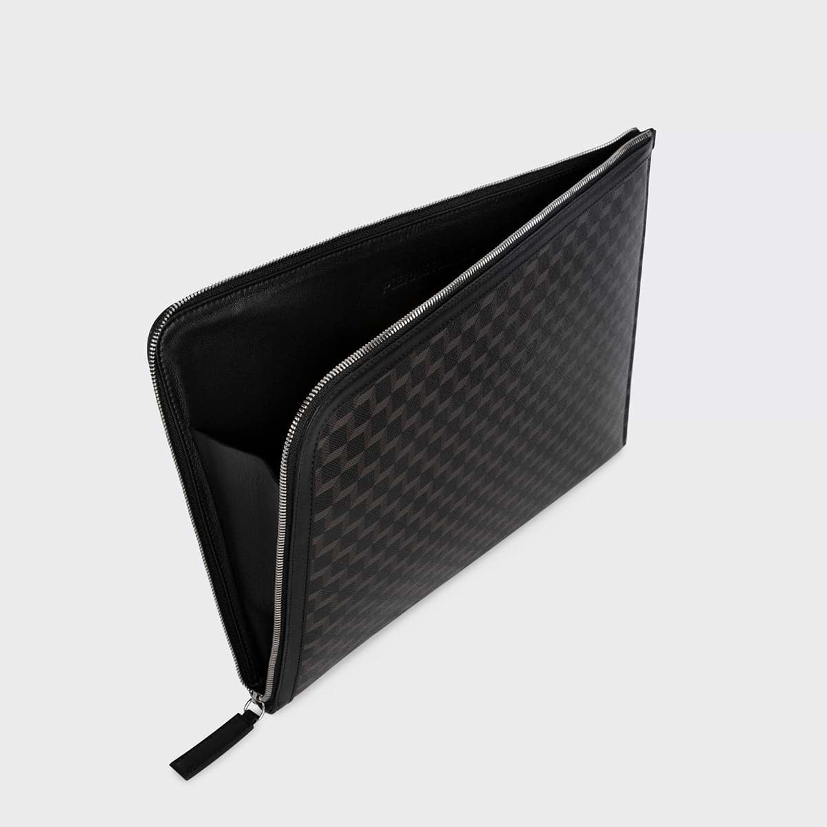 Pierre Hardy POCHETTE ORDINATEUR, toile enduite cube perspective noir et cuir de veau noir, vue 2