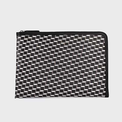 Pierre Hardy POCHETTE ORDINATEUR, toile enduite cube et cuir de veau noir