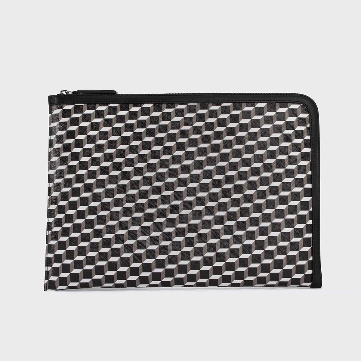 Pierre Hardy POCHETTE ORDINATEUR, toile enduite cube et cuir de veau noir