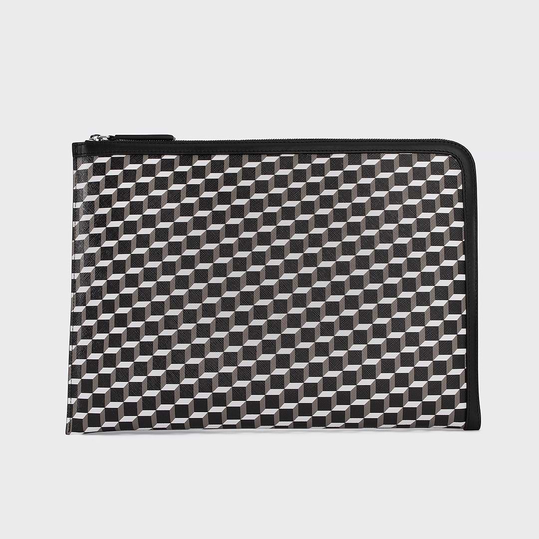 Pierre Hardy POCHETTE ORDINATEUR, toile enduite cube et cuir de veau noir